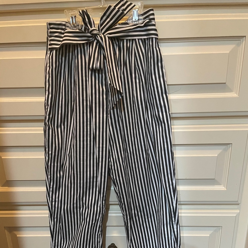 black and white wrap tie striped pants